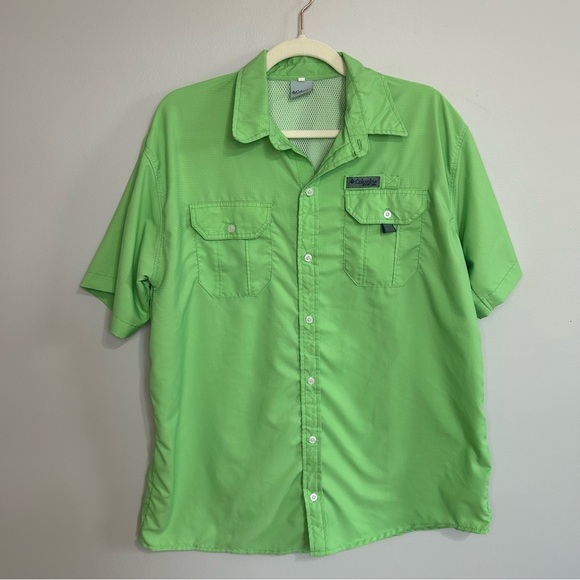 Columbia PFG Fishing Green Casual Button Down Short Sleeve Outdoor Shirt Large - Picture 1 of 5